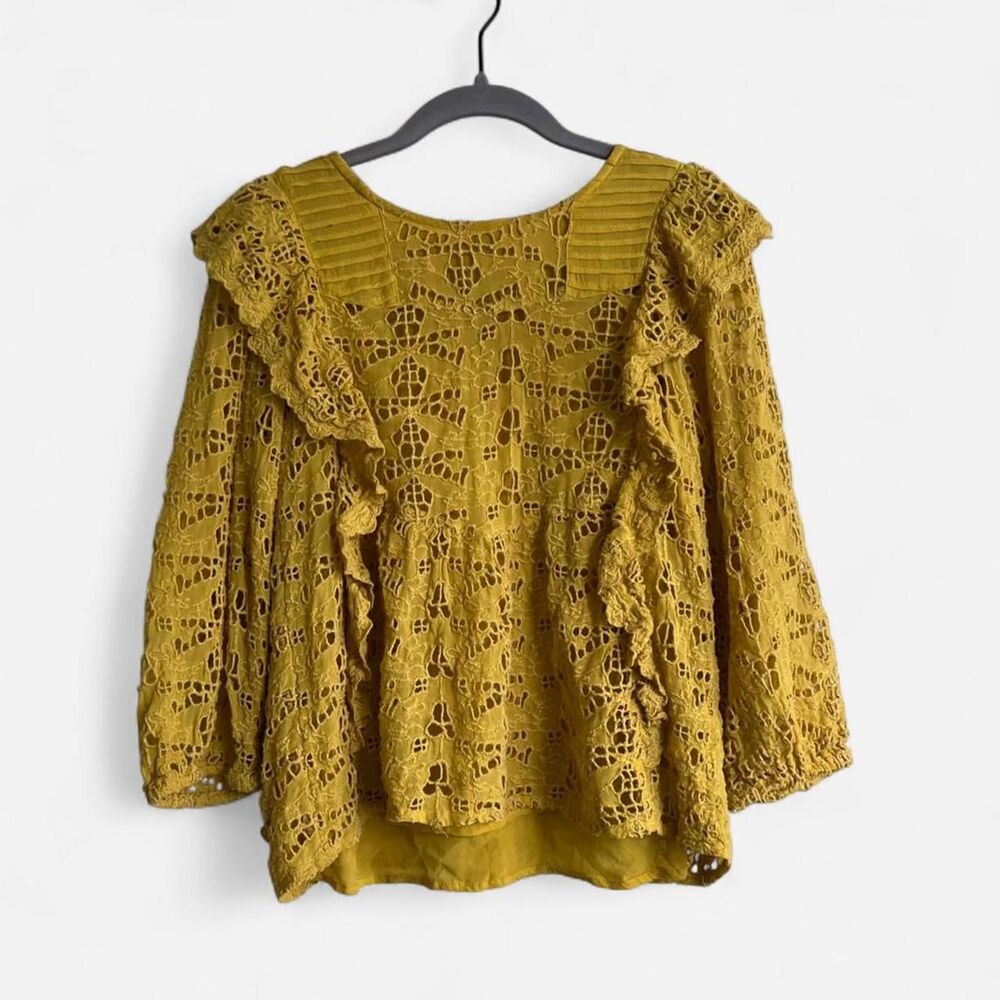 Anthropologie Women's Boho Mustard Yellow Blouse